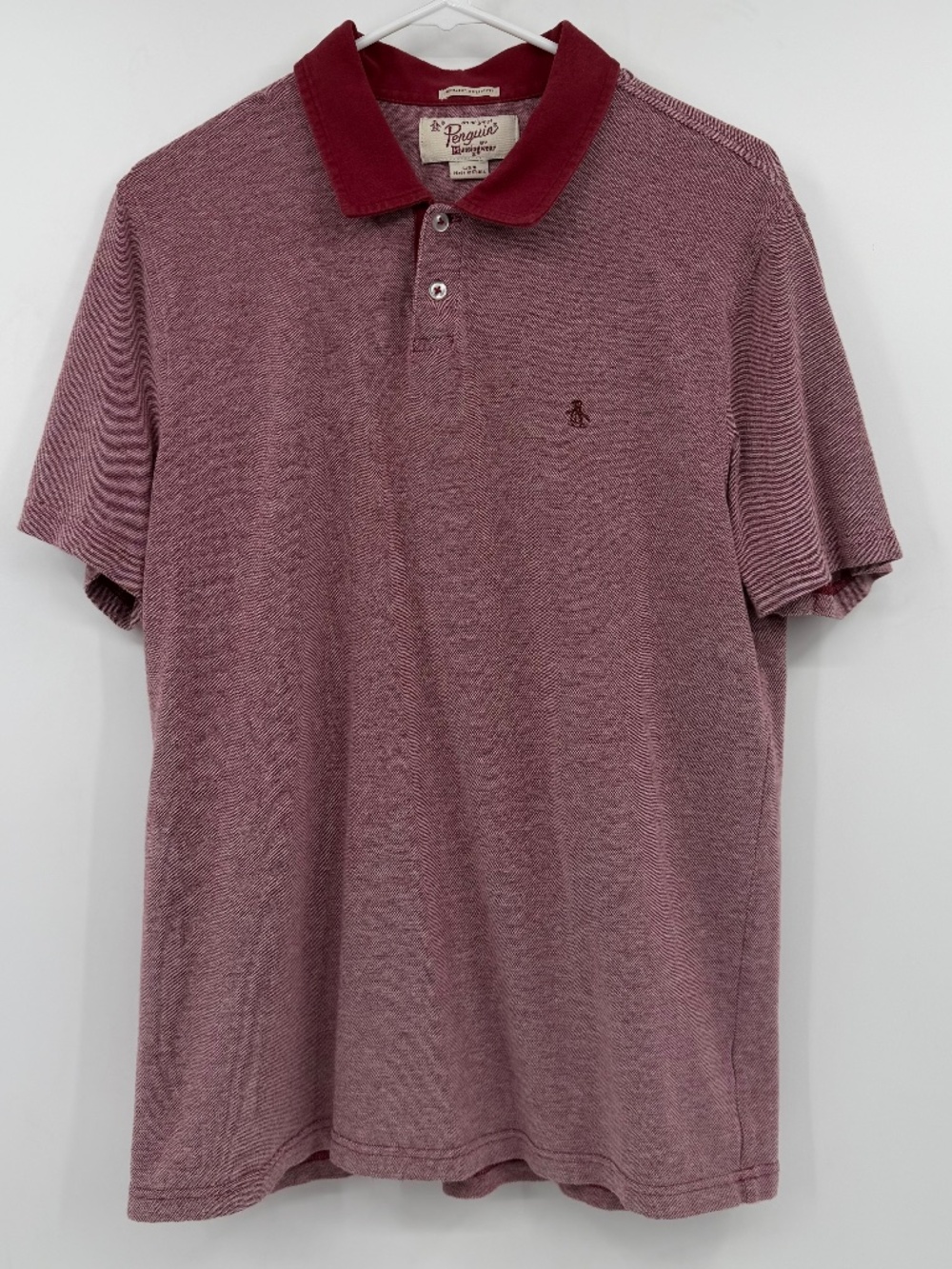 Original Penguin Polo Shirt Men Large Red Heritage Slim Fit Short Sleeve Cotton